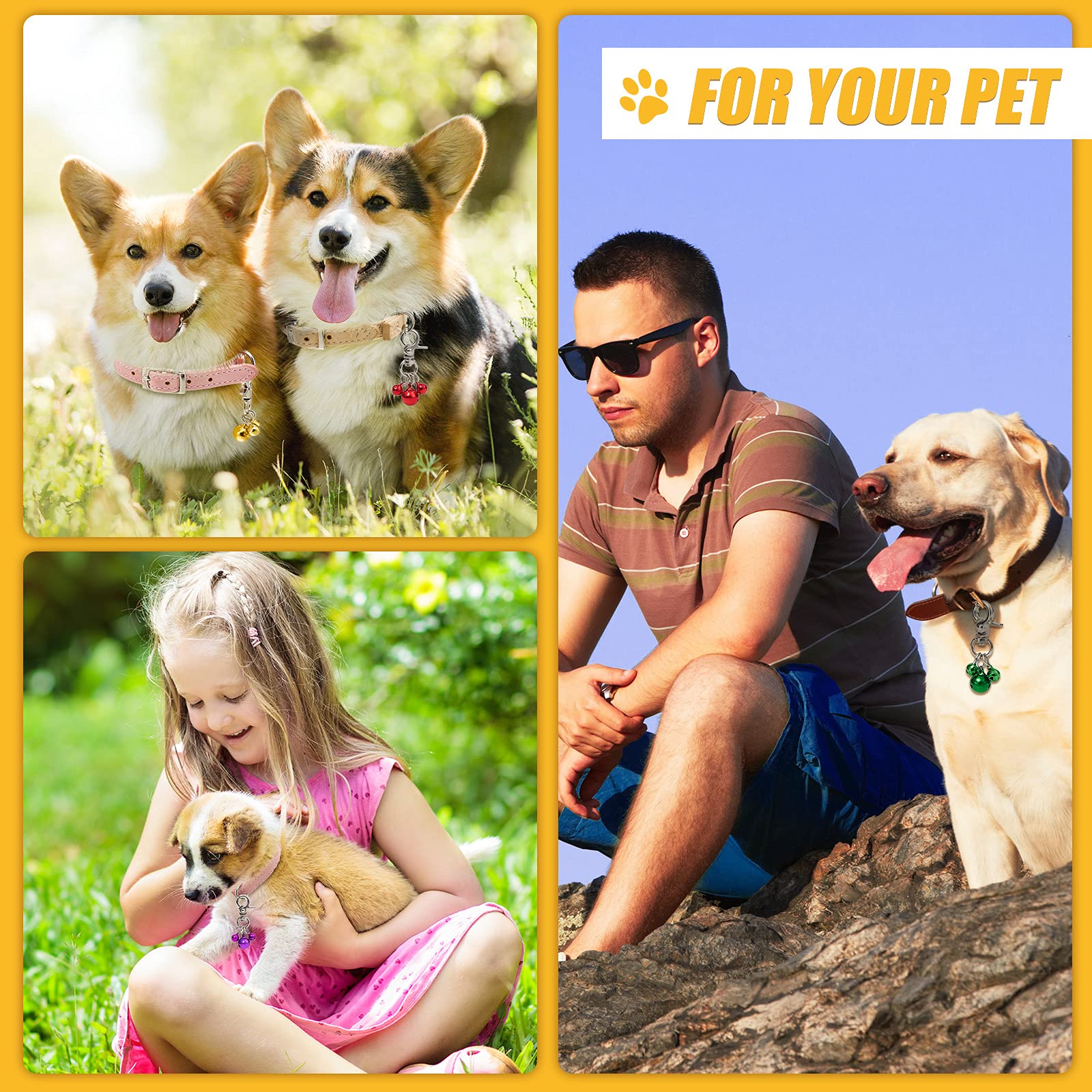 Qpets® 4 Pieces Pet Bells for Collars Loud Dog Bells Key Rings Dog Bell Collar Charm Dog Triple Bell Pendant for Dogs Cat Collar Decoration and Training Qpets® 4 Pieces Pet Bells for Collars Loud Dog Bells Key Rings Dog Bell Collar Charm Dog Triple Bell Pendant for Dogs Cat Collar Decoration and Training